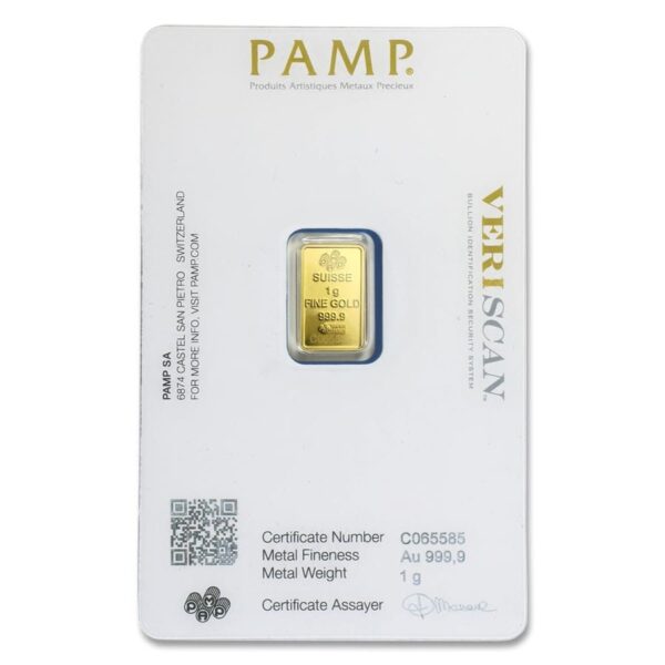 1 gramo de oro reverso con código de seguridad en empaque