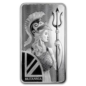 Britannia 10 onzas de plata anverso frontal.
