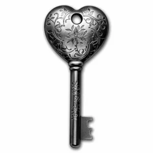 Llave de plata pura en forma de corazón