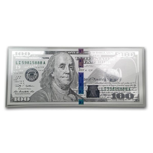 Billete réplica de 100 dólares americanos en plata fina