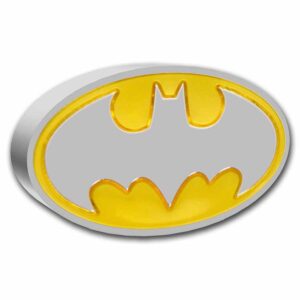 Símbolo del murciélago de Batman en fondo amarillo mate.