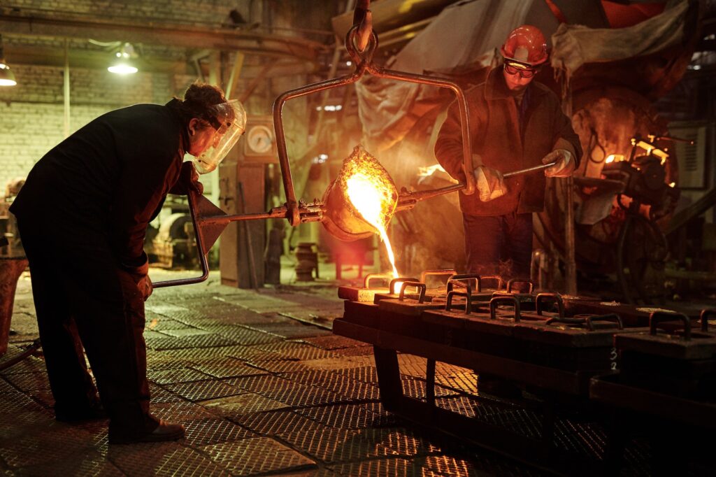 Smelting of metal in big foundry