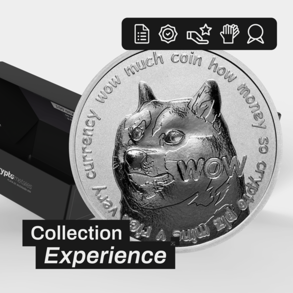 Dogecoin, moneda de plata en experiencia colección.