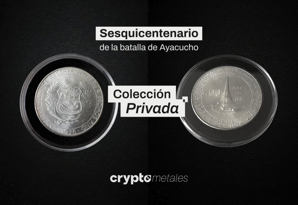 Anverso y reverso de la moneda de plata alusiva al sesquicentenario de la batalla de ayacucho.