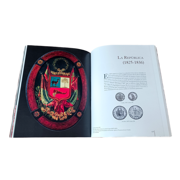 Página abierta del libro monedas del Perú de Alfred Goepfert mostrando la introducción a la sección La República