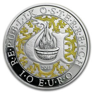 Llama del Arcángel Uriel alrededor de una U. Moneda de plata de edición limitada.