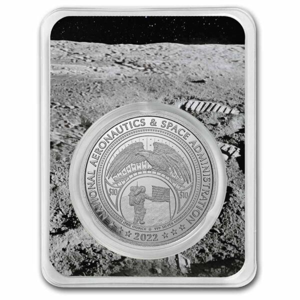 Empaque protector de la moneda NASA WORM LOGO con fotos de la luna.