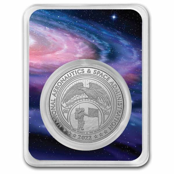 Empaque protector de la moneda NASA MEATBALL LOGO con diseño de galaxia.