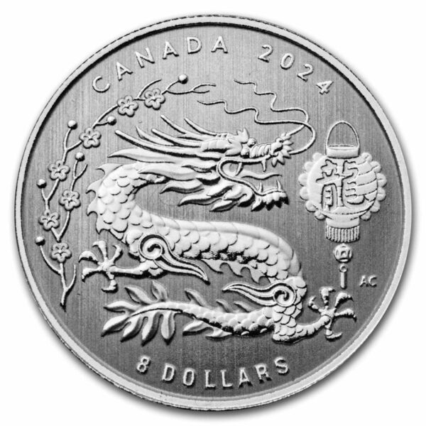 Año del Dragón 2024 moneda de plata de 1/4 de onza acuñada por The Royal Mint.