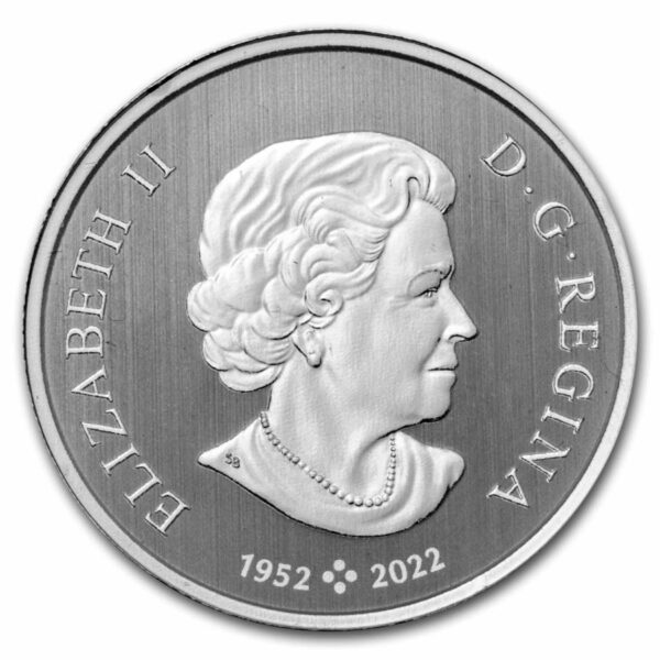 Año del Dragón 2024 anverso de lamoneda de plata de 1/4 de onza acuñada por The Royal Mint con la efigie de la reina Elizabeth II y el periodo de su reinado.