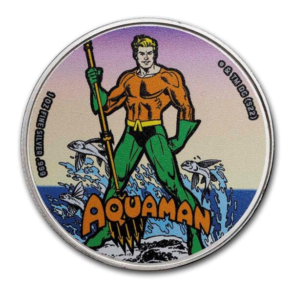 Aquaman moneda de plata a color 2023.