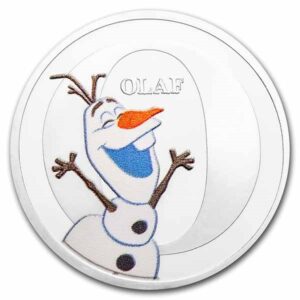 Moneda de cuproníquel de serie Frozen con la letra O de Olaf.