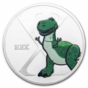 Moneda de cuproníquel de la película Toy Storie con la letra X de Rex.