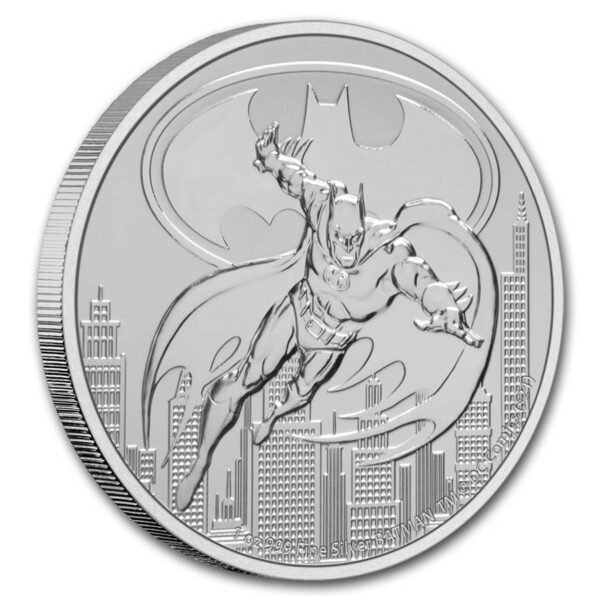 Moneda de plata Batman con logo y licencia DC COMICS y canto estriado.