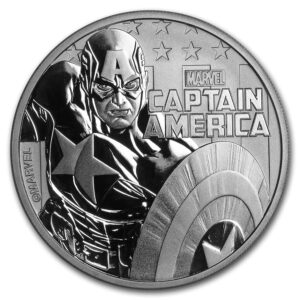 Capitán América moneda de plata con licencia Marvel.