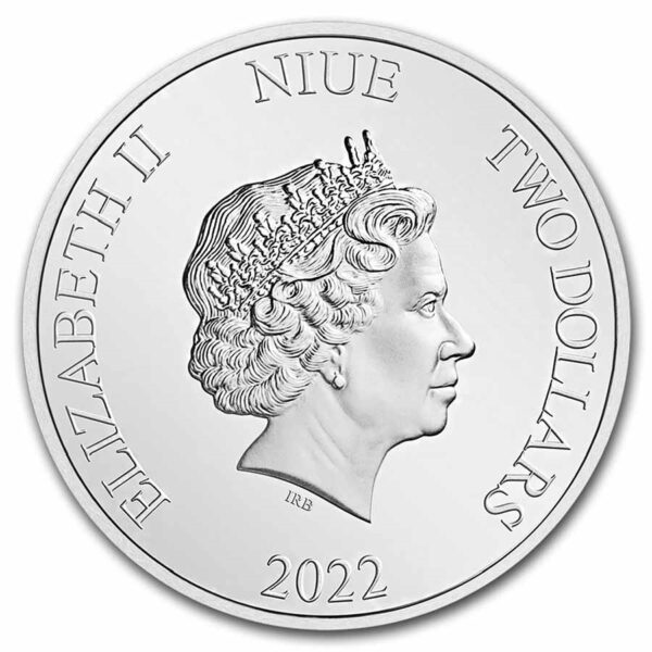 Efigie de la Reina Elizabeth II, denominación 2 dólares, NIUE, 2022.
