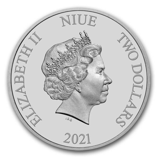 Efigie de la Reina Elizabeth II, denominación 2 dólares, NIUE, 2021.