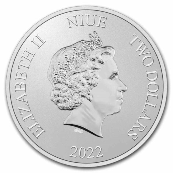 Efigie de la Reina Elizabeth II, denominación 2 dólares, NIUE, 2022.