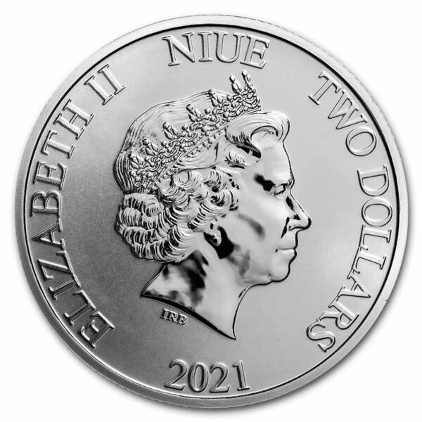 Efigie de la Reina Elizabeth II, denominación 2 dólares, NIUE, 2021.