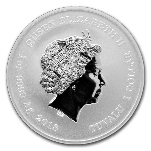 Moneda de plata Black Phanter, efigie de la reina Elizabeth II, plata 999, año 2018, tuvalu 1 dólar.