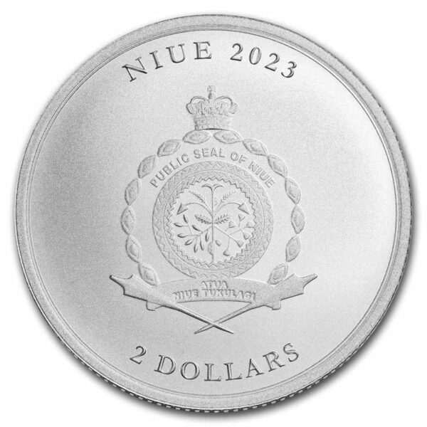 Anverso con escudo de Niue de la Reina Elizabeth II.