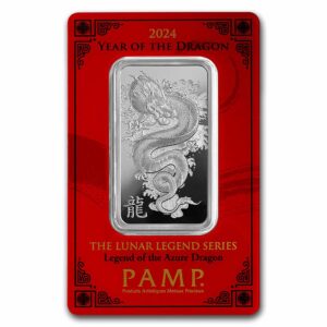 barra de plata 1 onza troy año del dragon 2024 pamp
