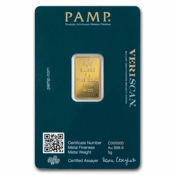 barra de 5 gramos de oro pamp 45 aniversario con numero unico de serie