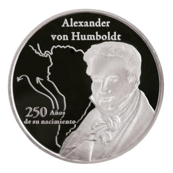 250 AÑOS DEL NACIMIENTO DE ALEXANDER VON HUMBOLDT MONEDA DE PLATA