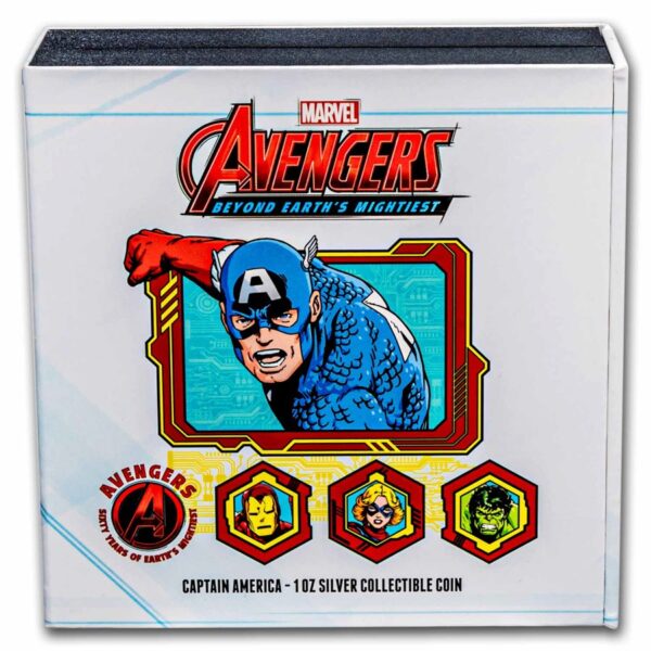 Moneda de plata Capitán América - Colección Avengers 60 años