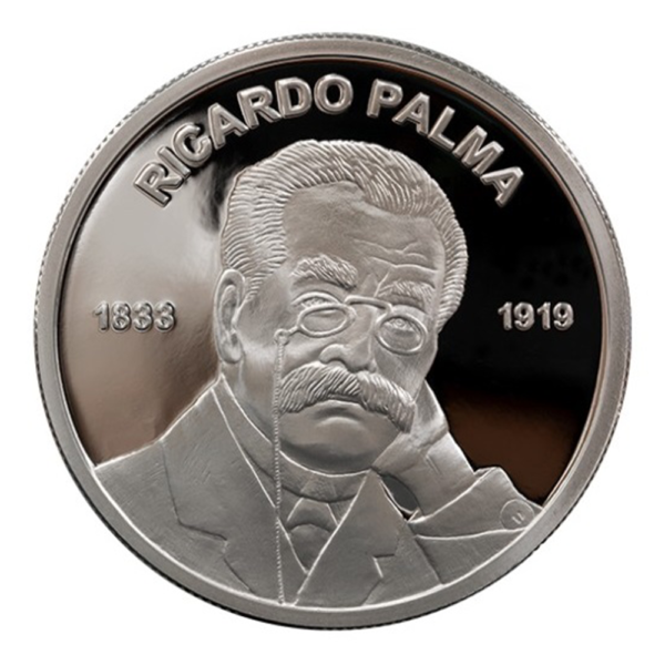 Moneda de plata centenario del fallecimiento de Ricardo Palma